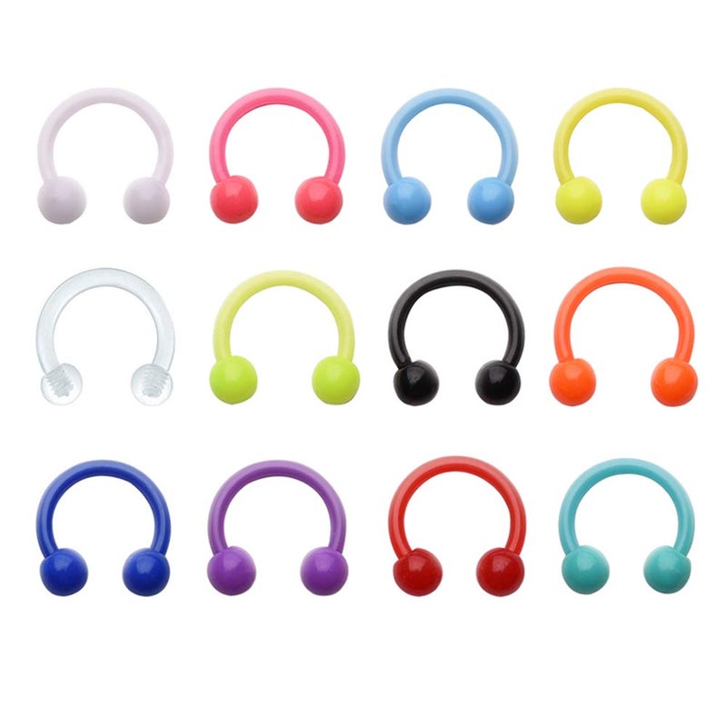 D.Bella 12Pcs 16G 8mm Horseshoe Colorful Clear Boiflex Nose Rings Hoop Lip Eyebrow Retainer Fake Nose Septum Cartilage Earrings Ring Piercing Retainer - Image 1